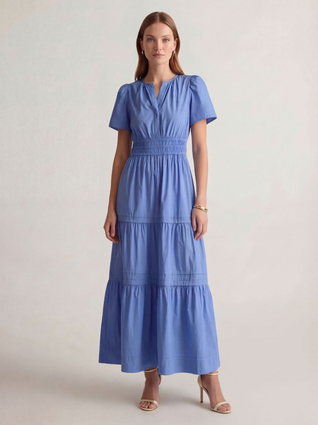 Tiered Cotton Maxi Dress with Smocked Waist