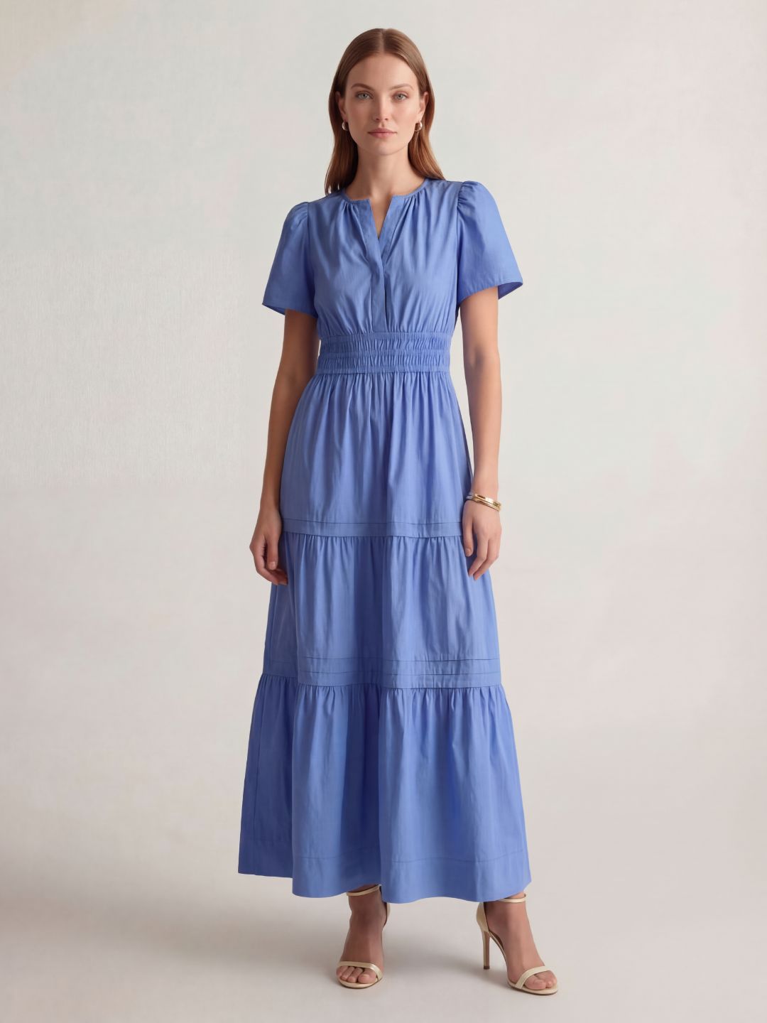 Tiered Cotton Maxi Dress with Smocked Waist