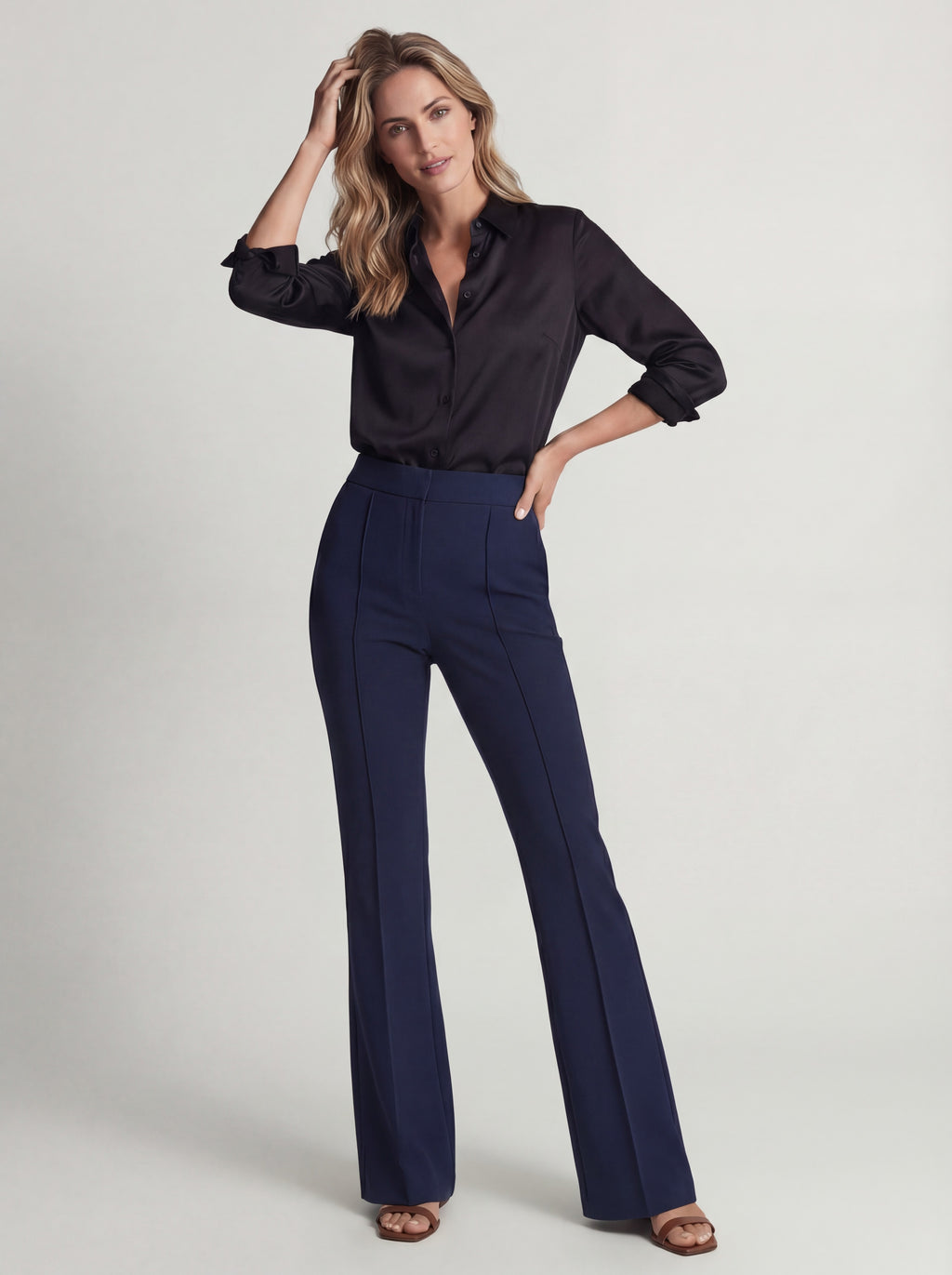 High-waisted pleated straight-leg pants