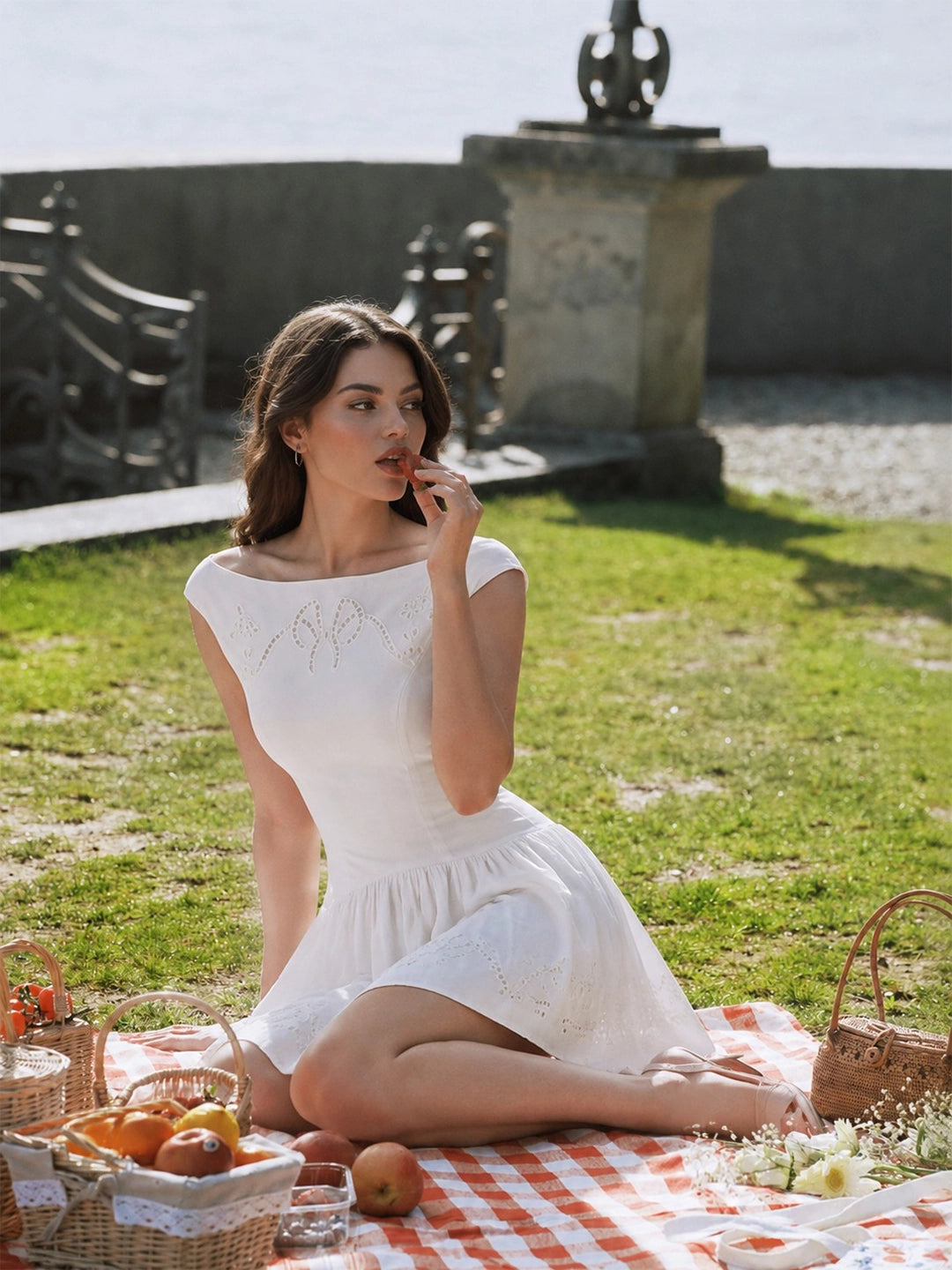 Chic Boat Neck Broderie Anglaise Dress Main image