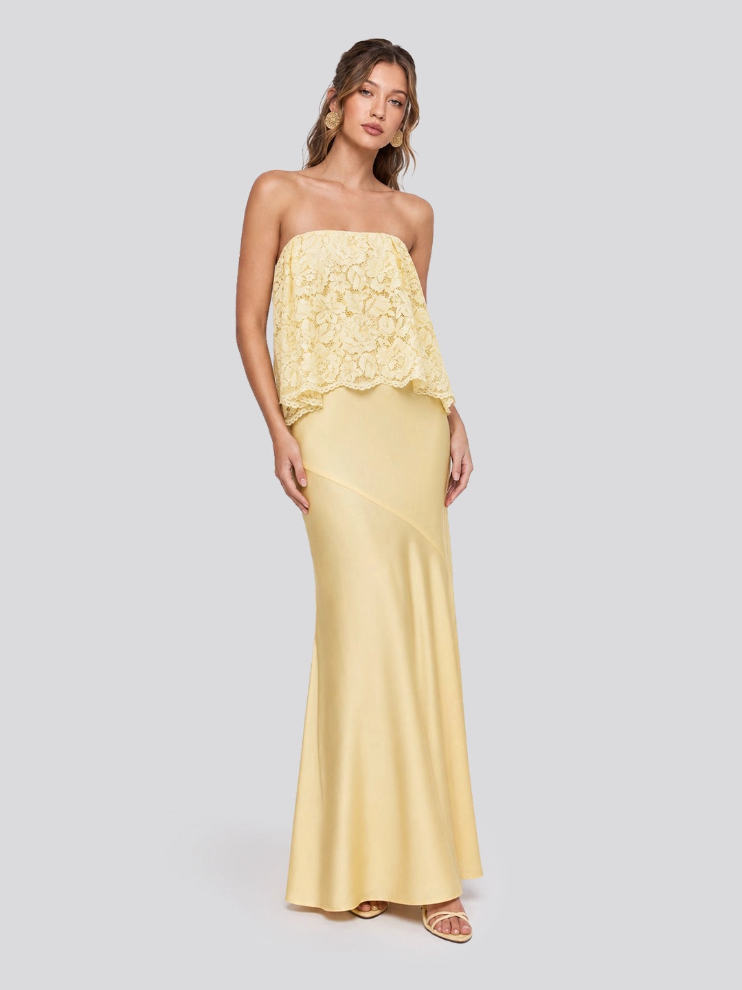 Lace Patchwork Satin Bandeau Dress Secondary image