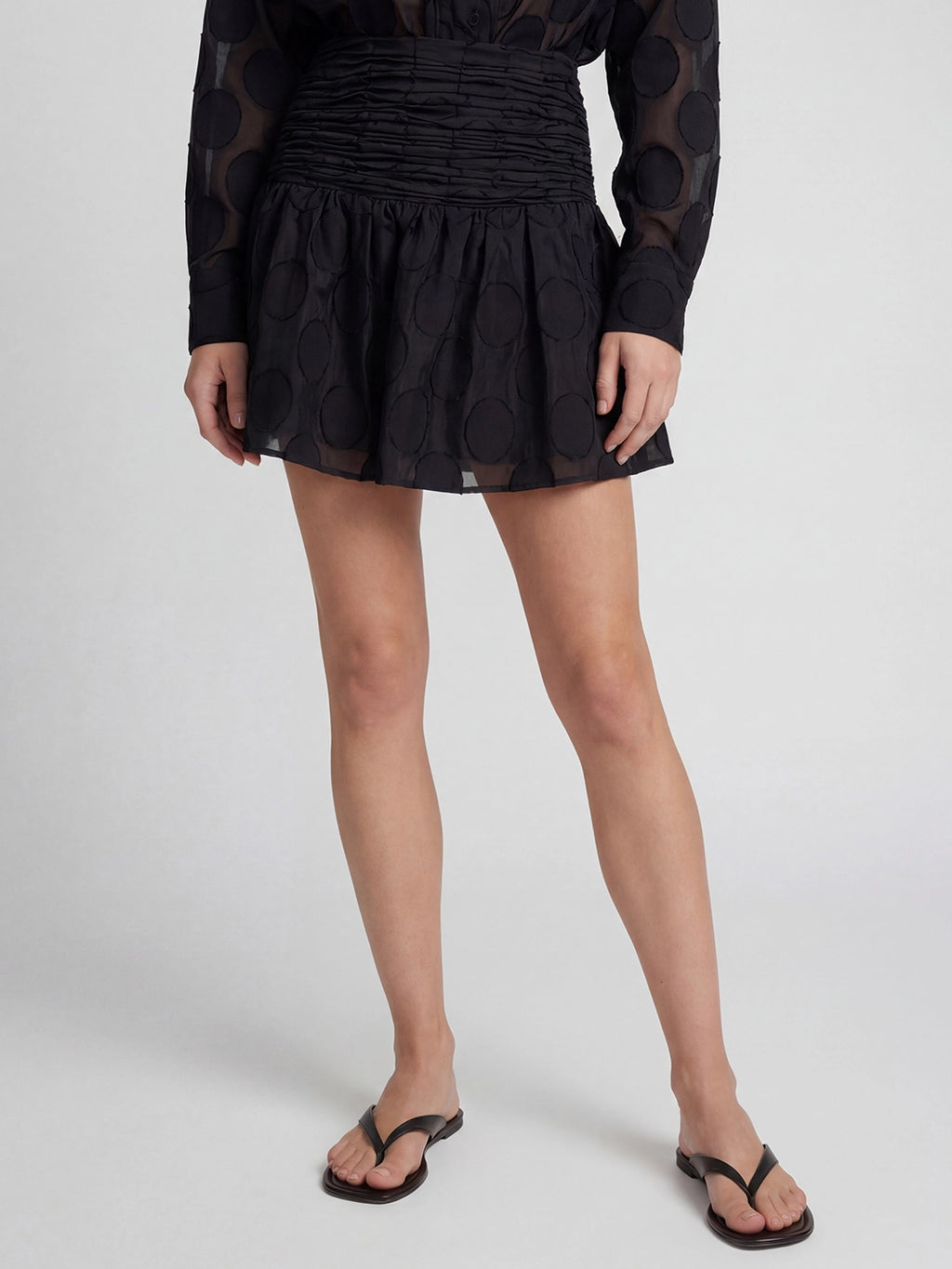 Polka Dot Jacquard Shirt and Mini Skirt Set