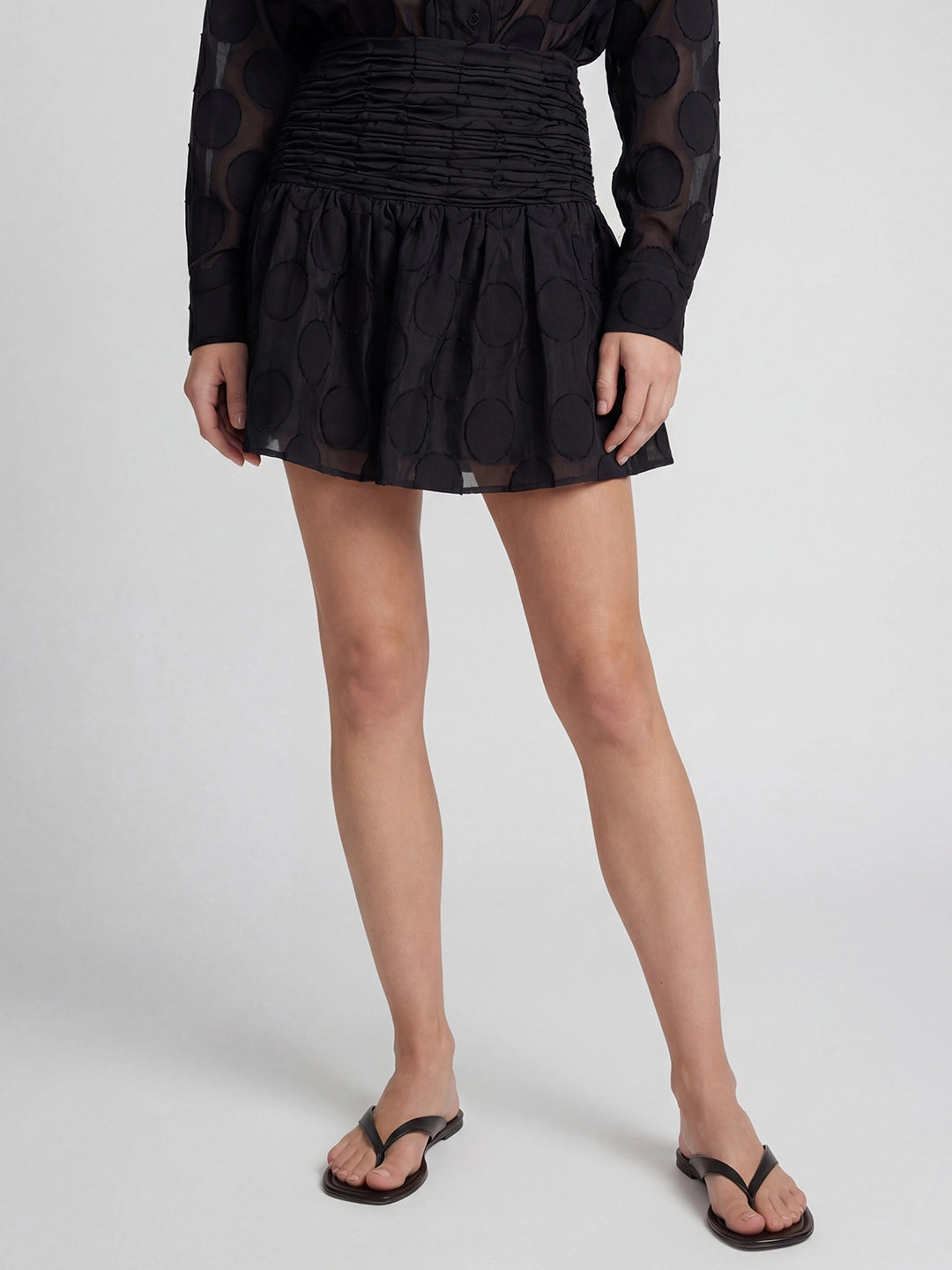 Polka Dot Jacquard Shirt and Mini Skirt Set