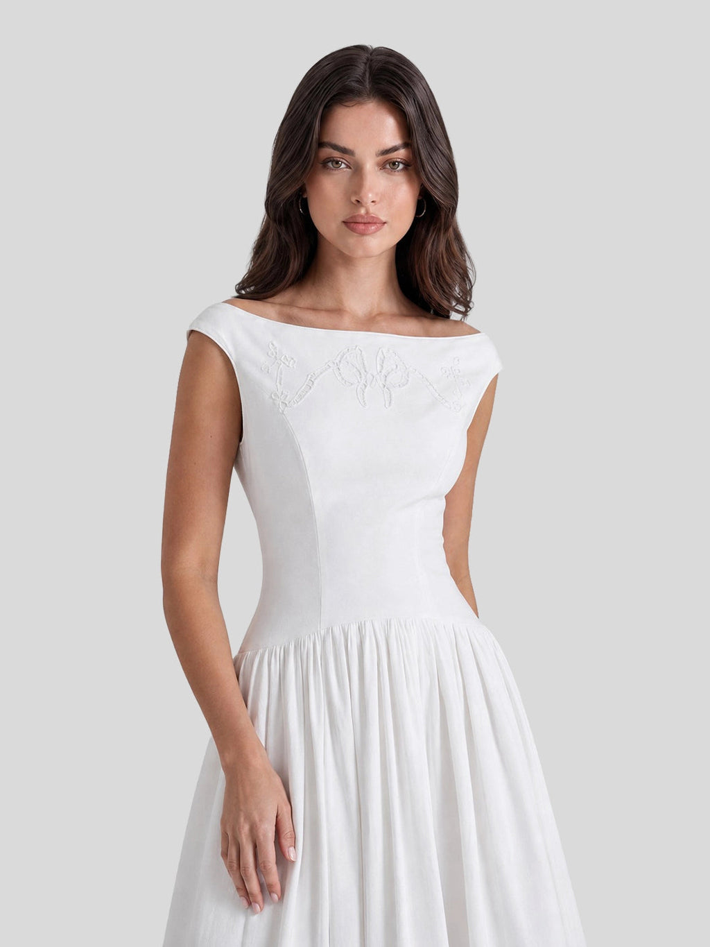 Exquisite Boat Neck Fil-Coupé Dress