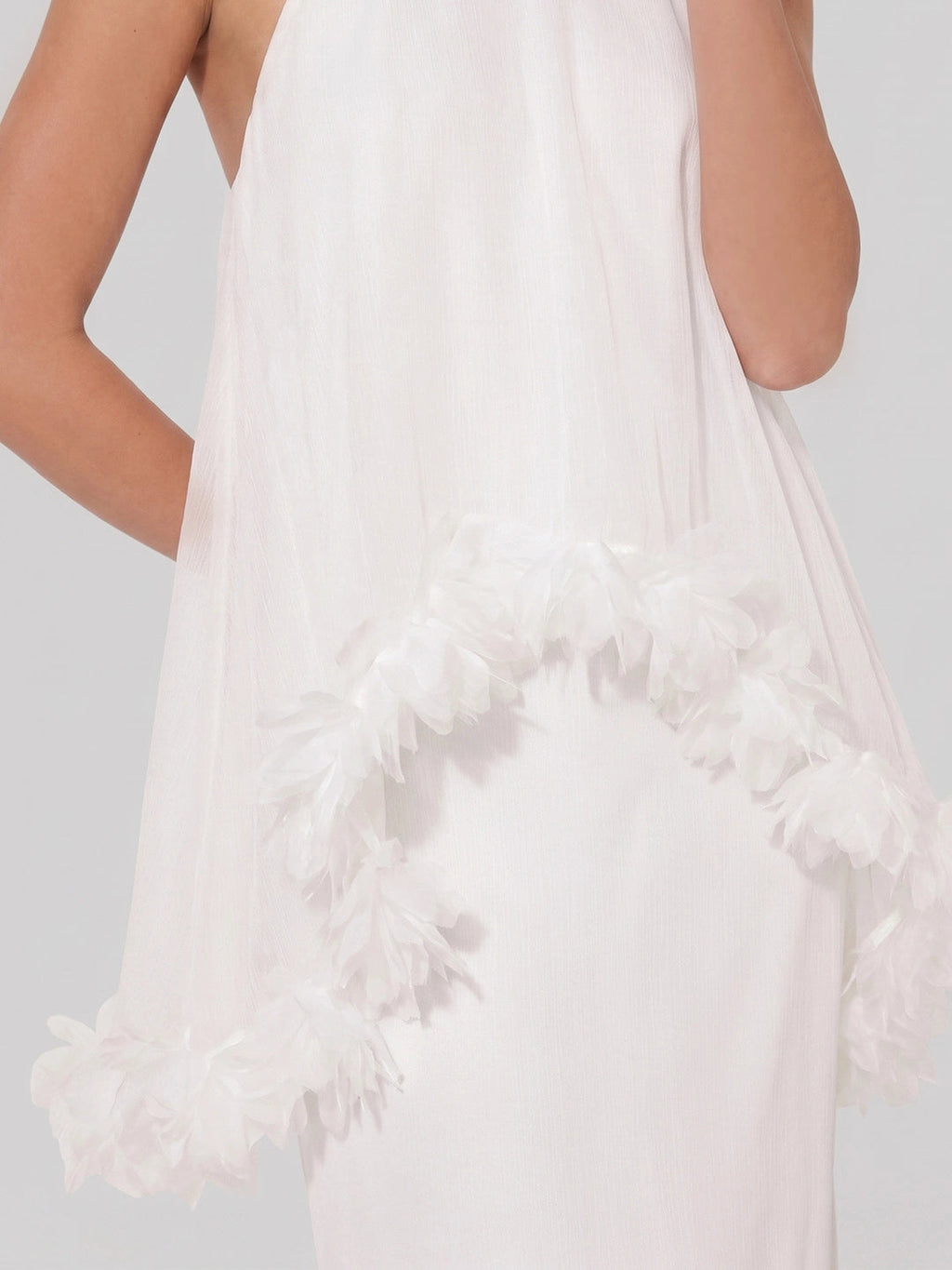 Halter Cape Gown with Floral Trim