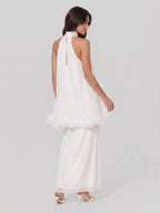 Halter Cape Gown with Floral Trim