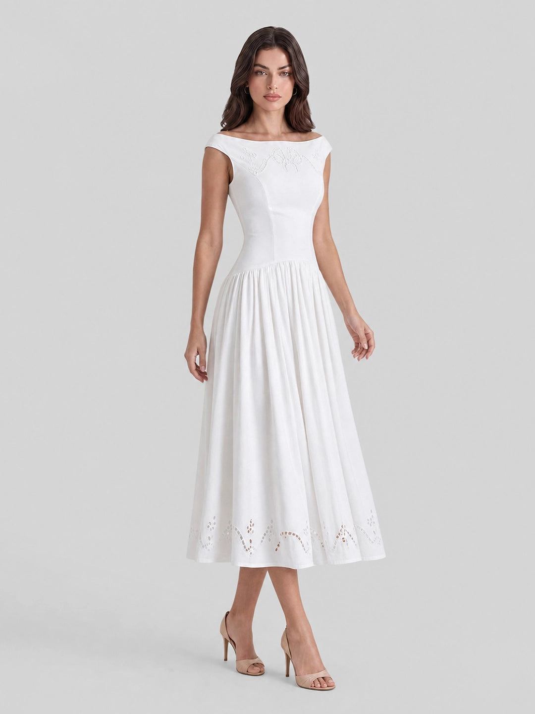 Exquisite Boat Neck Fil-Coupé Dress