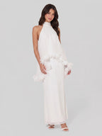Halter Cape Gown with Floral Trim