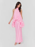 Halter Cape Gown with Floral Trim