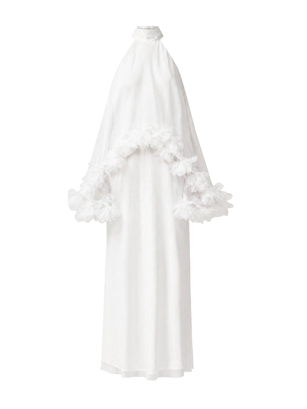 Halter Cape Gown with Floral Trim