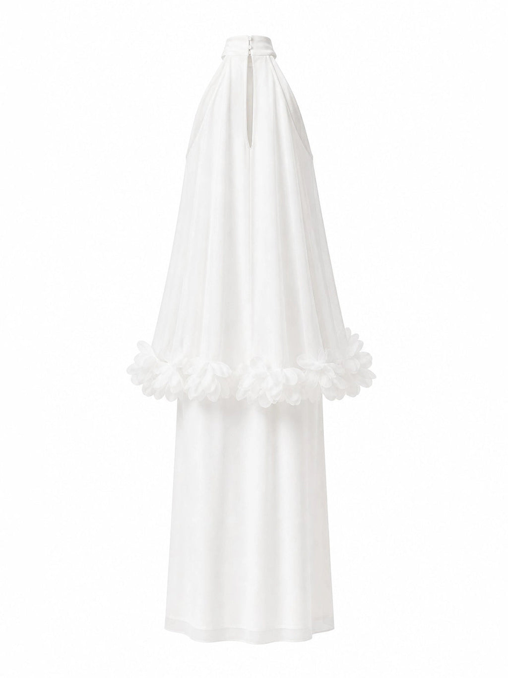 Halter Cape Gown with Floral Trim