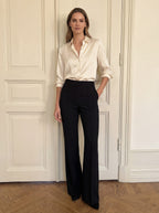 High-waisted pleated straight-leg pants