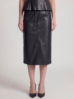 Faux Leather High-Waist Pencil Midi Skirt with Back Slit