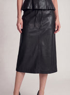 Faux Leather High-Waist Pencil Midi Skirt with Back Slit