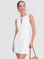 Button-Front Keyhole Linen Mini Dress