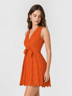 Belted Eyelet Linen Cotton Mini Dress