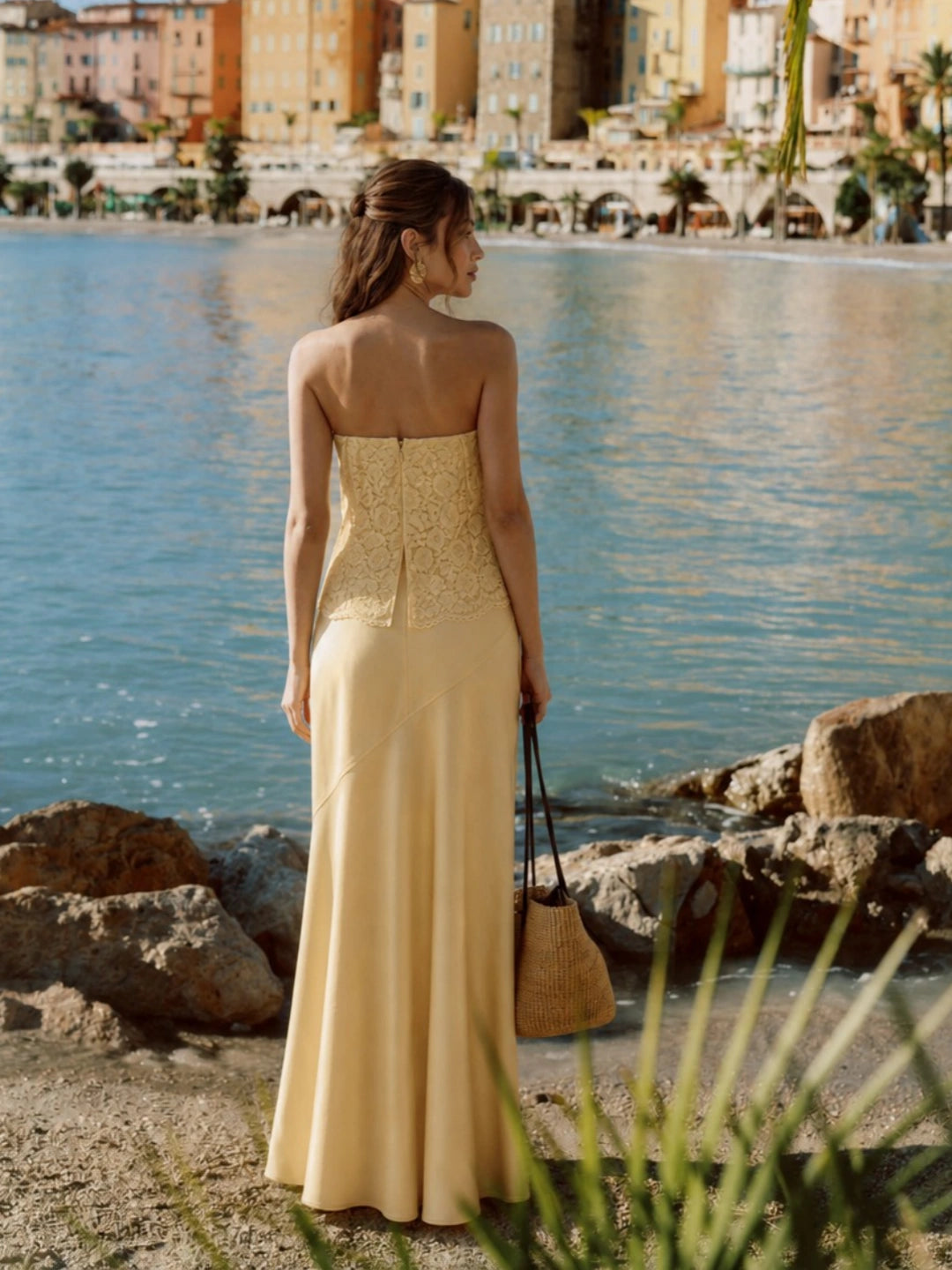 Lace Patchwork Satin Bandeau Dress Secondary image