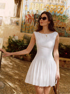 Chic Boat Neck Broderie Anglaise Dress