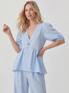 Cotton Peplum Top & Wide Leg Pants Co-ord Set