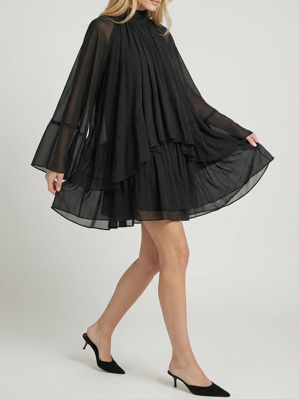 High Neck Loose Fit Long Sleeve Mini Dress