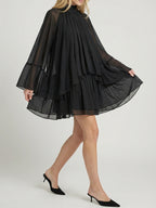 High Neck Loose Fit Long Sleeve Mini Dress