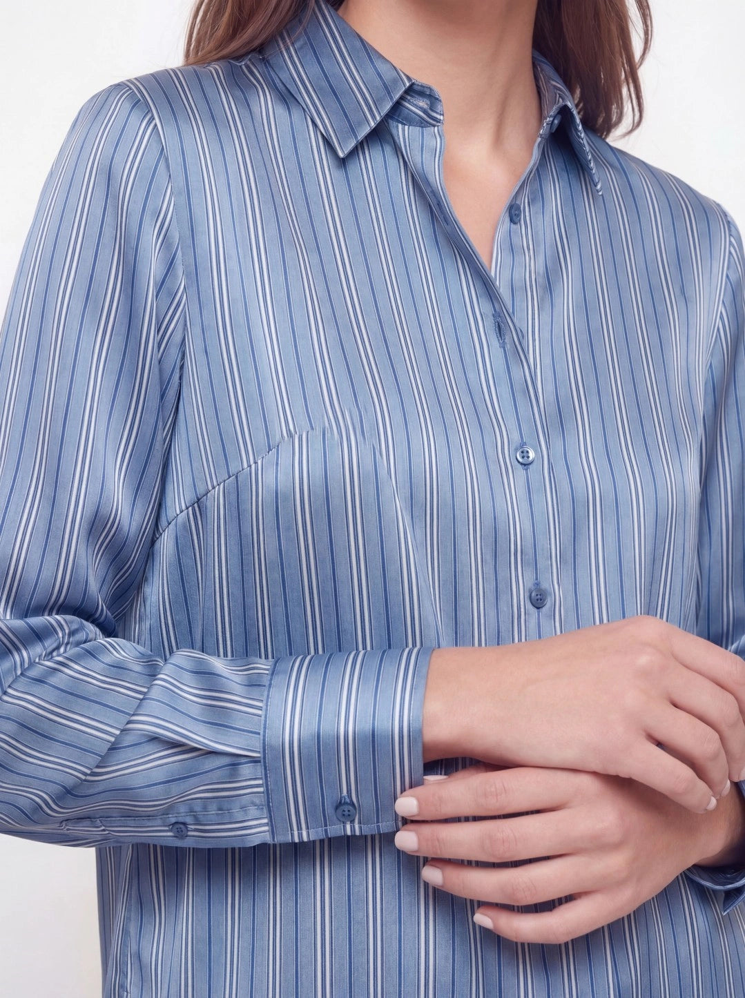 Pleated Satin Striped Shirt Pant Set