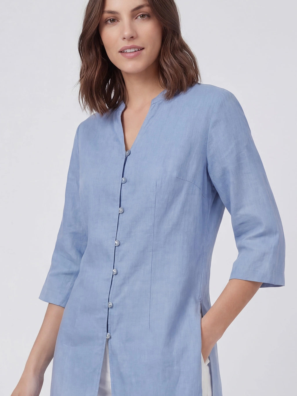 Button Front Long Linen Tunic Top