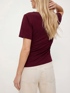 Asymmetric Hem Short Sleeve Slim Fit Stretch Top