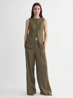 Button Front Long Linen Vest