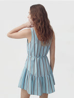 Stripe Scoop Neck Tiered Mini Dress