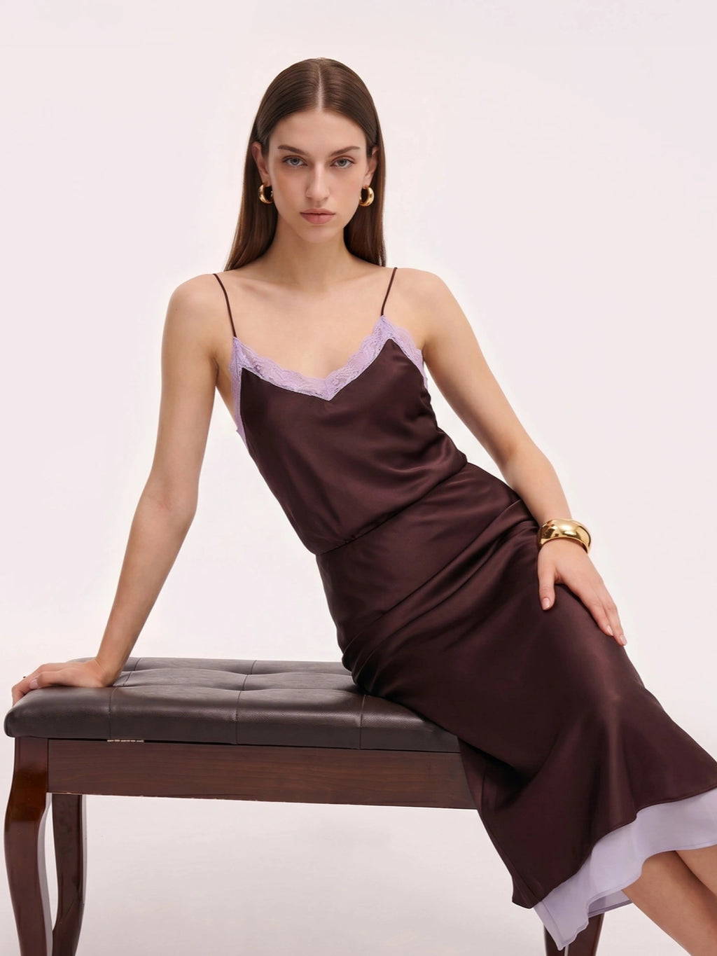 Colorblock Stain Spaghetti Strap Midi Dress
