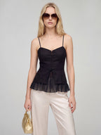 Lace-Up Linen Spaghetti Strap Corset Top