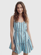 Stripe Scoop Neck Tiered Mini Dress