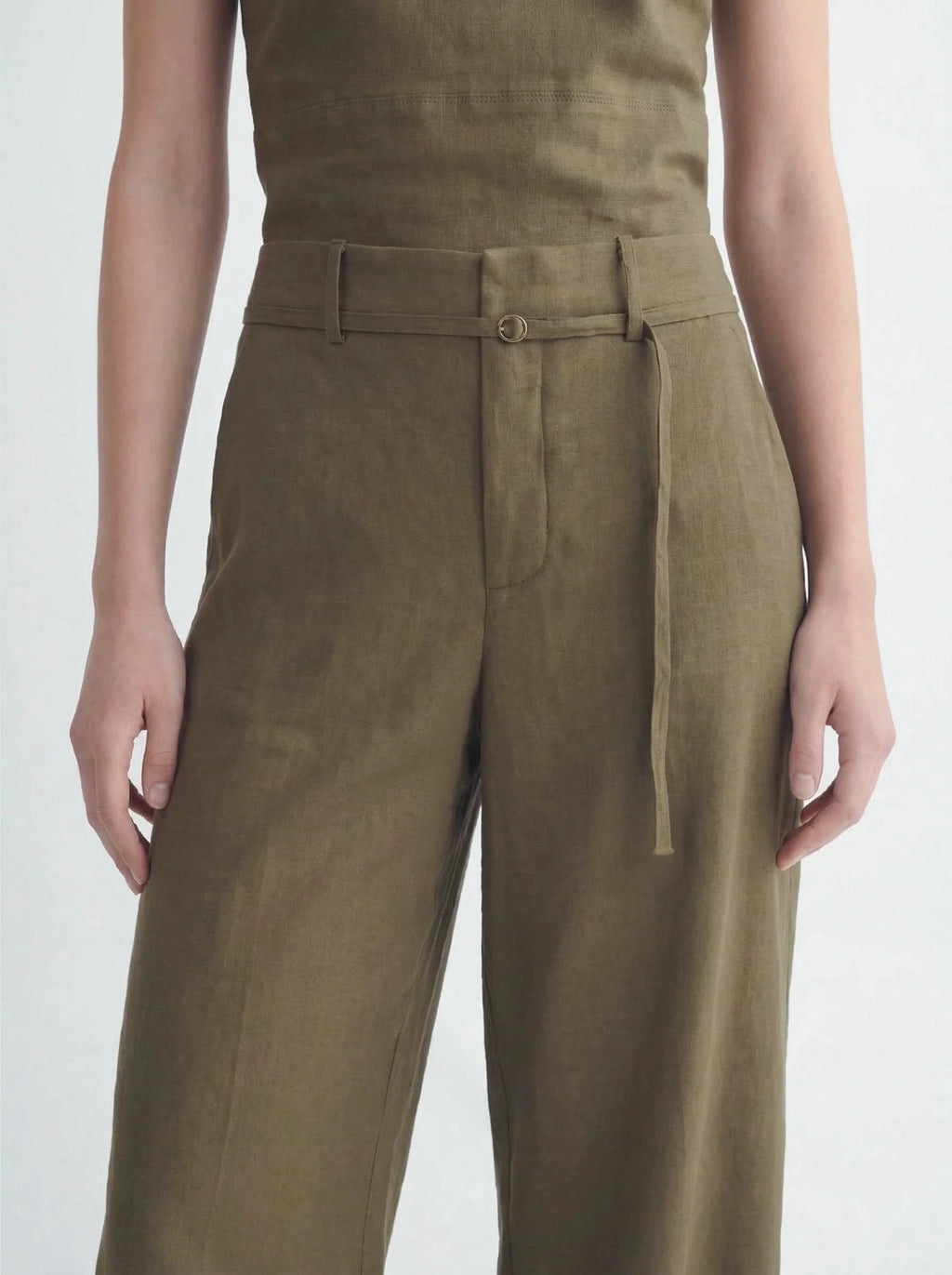 Drawstring High Waist Linen Wide Pant