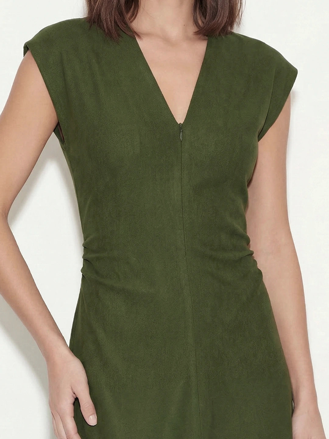Ruched V-Neck Midi Drape Dress