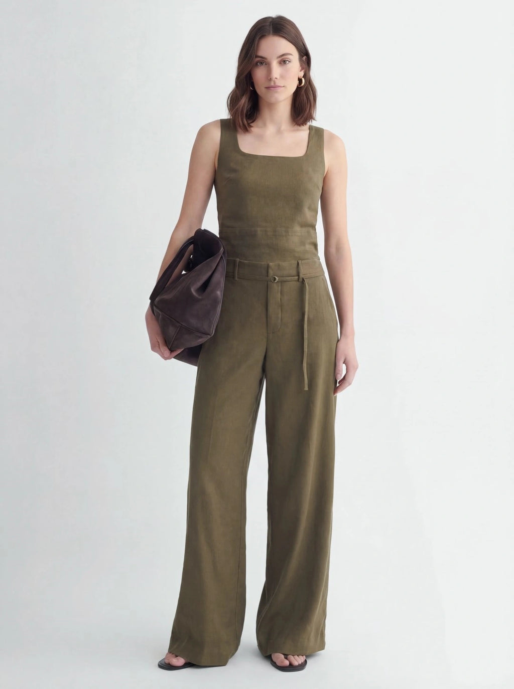 Drawstring High Waist Linen Wide Pant