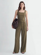 Drawstring High Waist Linen Wide Pant