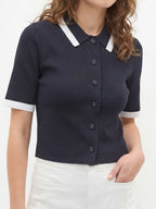 Contrast Trim Stretch Knit Cardigan