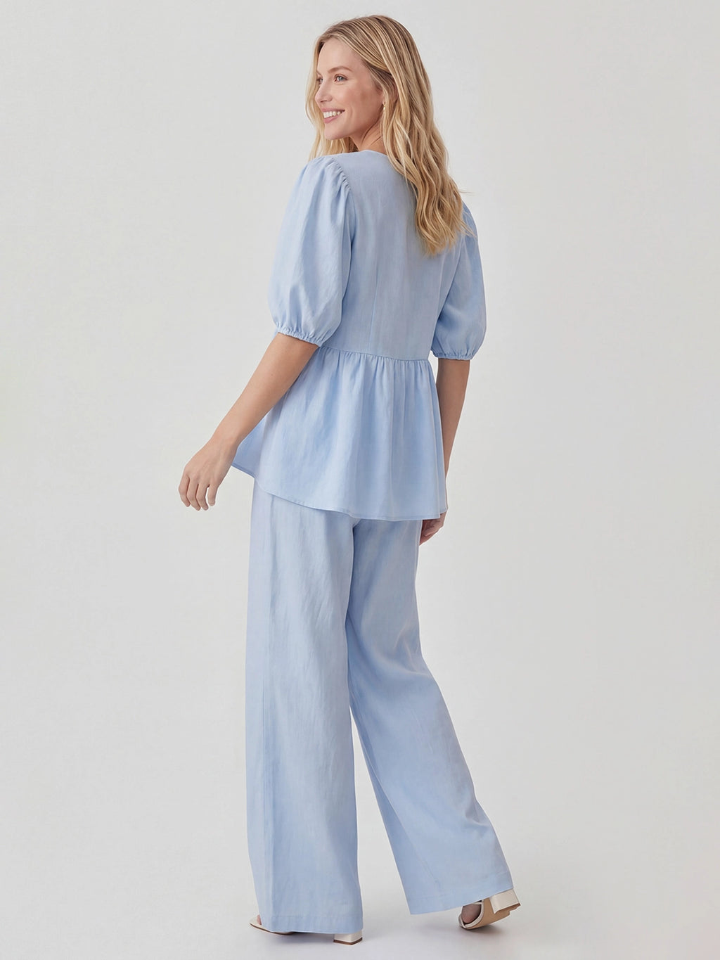 Cotton Peplum Top & Wide Leg Pants Co-ord Set