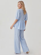 Cotton Peplum Top & Wide Leg Pants Co-ord Set