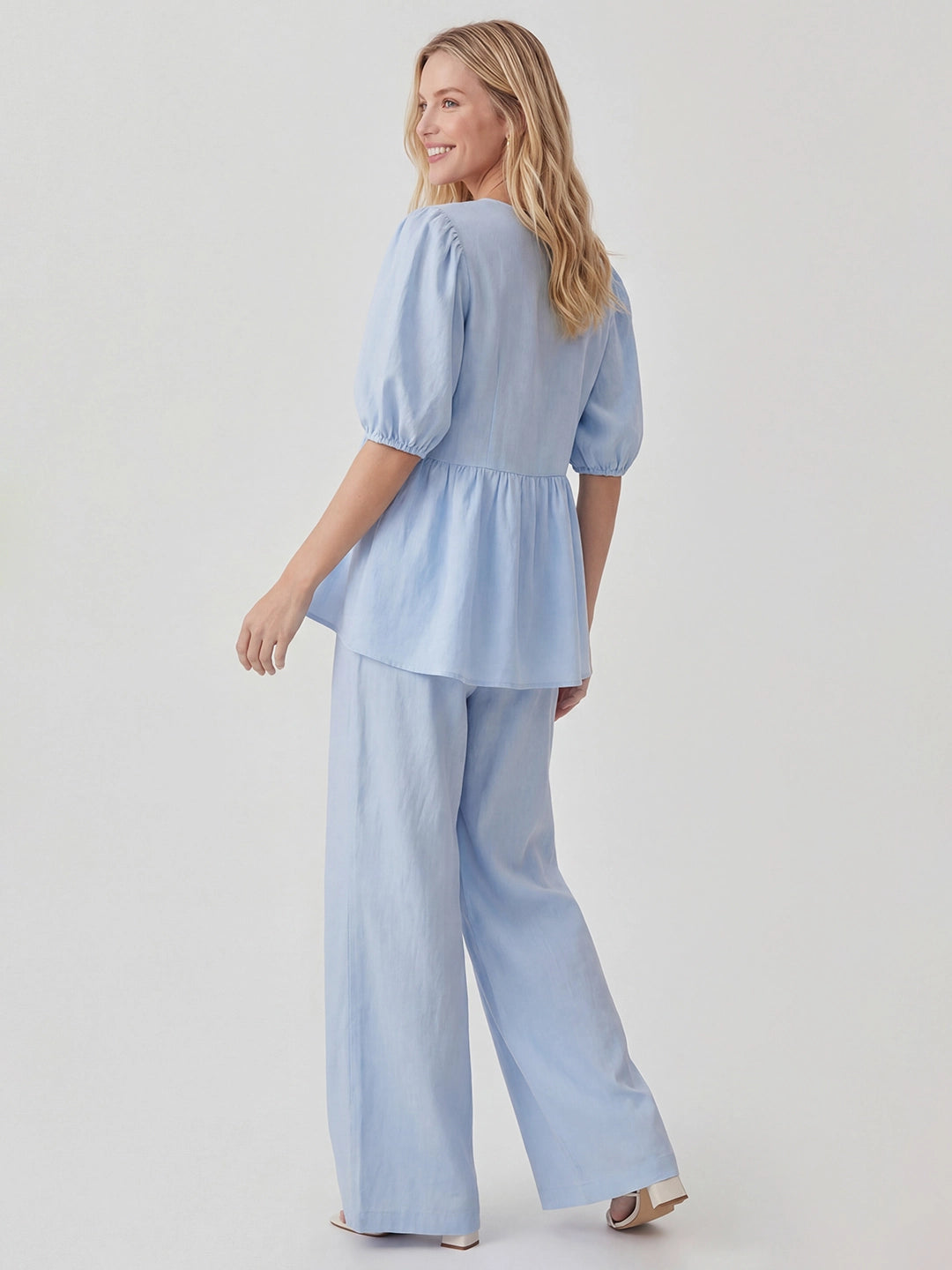 Cotton Peplum Top & Wide Leg Pants Co-ord Set
