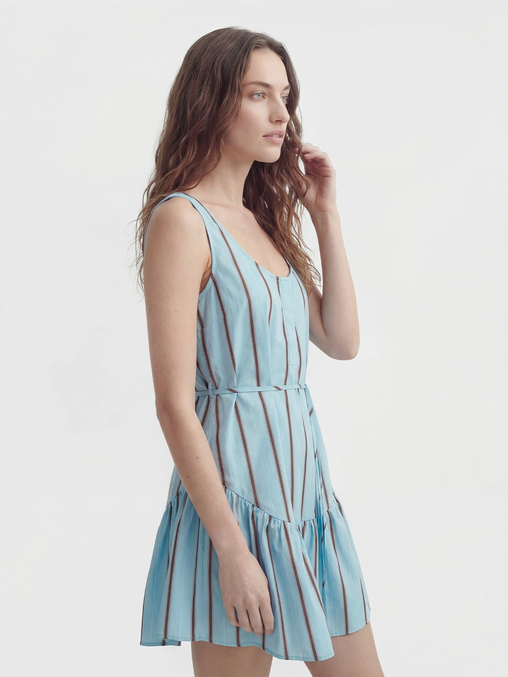 Stripe Scoop Neck Tiered Mini Dress