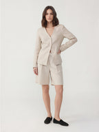 V Neck Linen Blouse Shorts Set