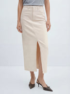 Front-Slit Cotton Denim Skirt