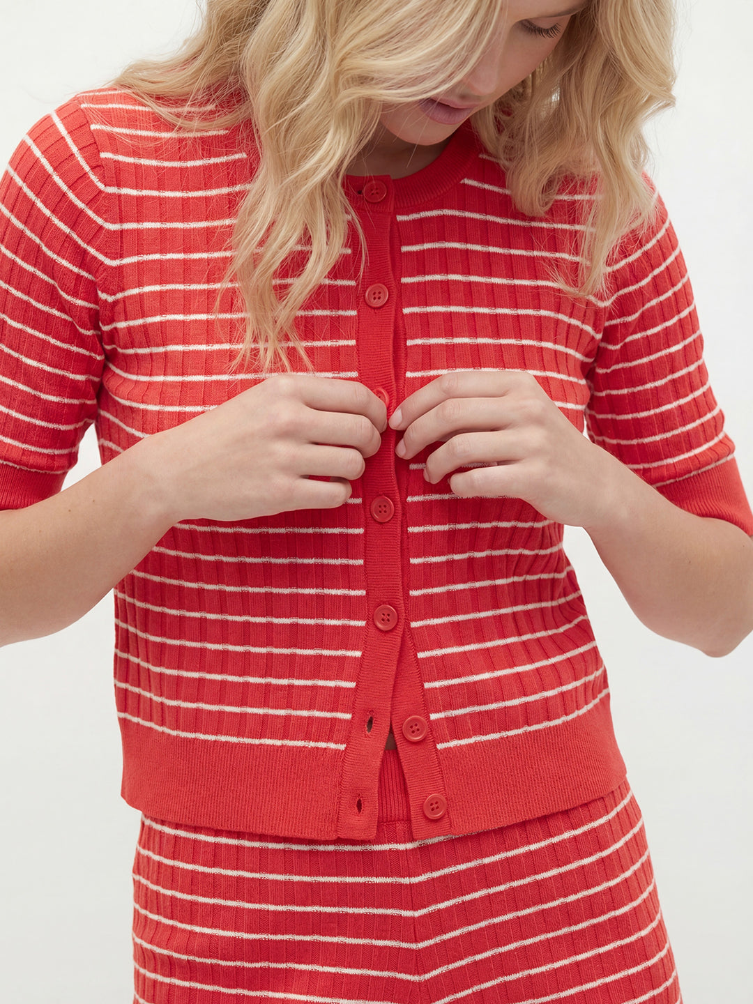 Stripe Knit Button-Front Cardigan