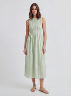 Smocked Bodice Jacquard Stripe Dress