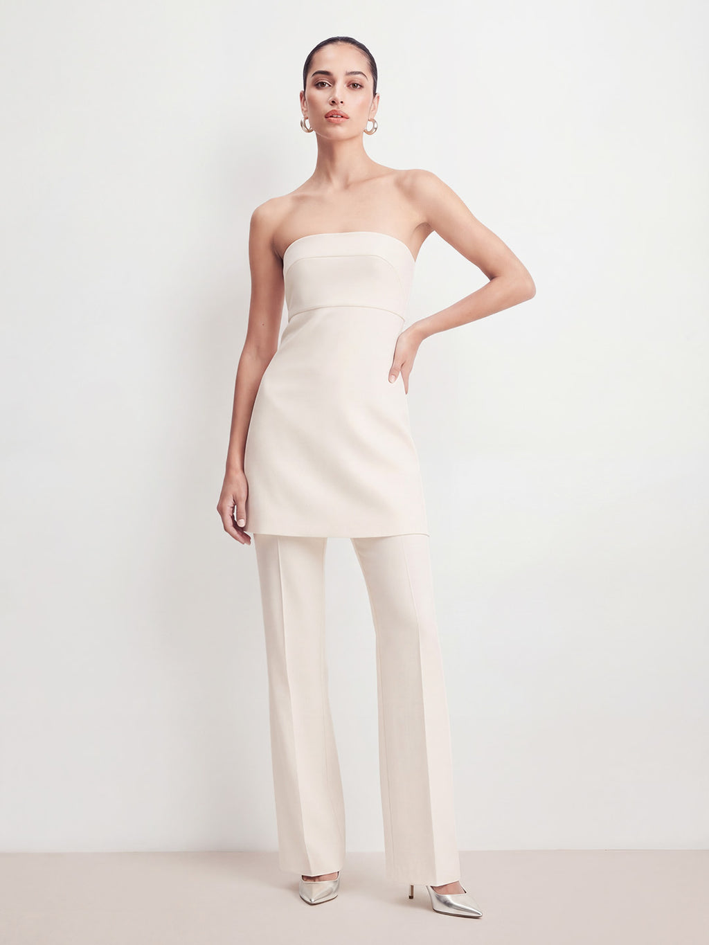Strapless Mini Top Flare Pant Set