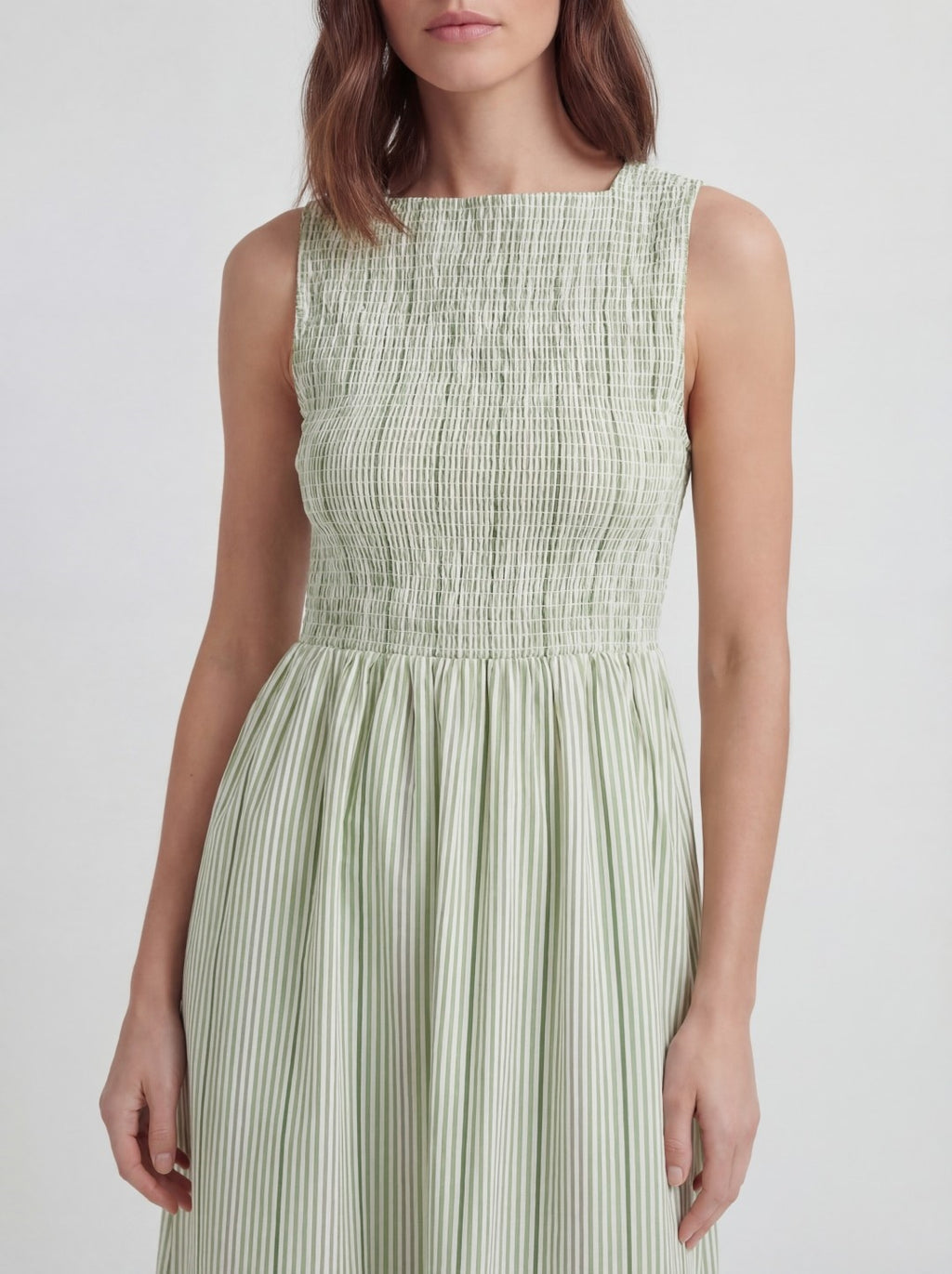 Smocked Bodice Jacquard Stripe Dress