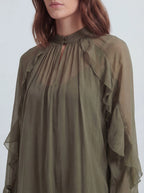 Ruffle Trim Sheer Mini Dress
