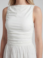 Boat Neck Eyelet A-Line Maxi Dress